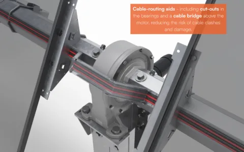 Cable-routing aids - including cut-outs in the bearings and a cable bridge above the motor, reducing the risk of cable clashes and damage.
